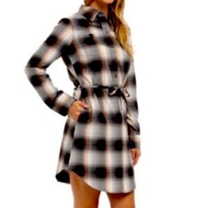 Patagonia Size 12 Stone Plaid Feather Long Sleeve Mini Shirt-Waist Dress